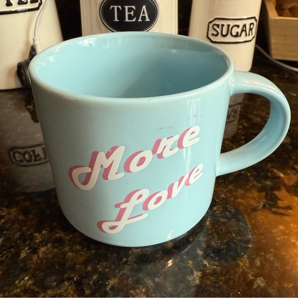 Blue Ceramic Mug with Pink “More Love” message - Picture 1 of 5